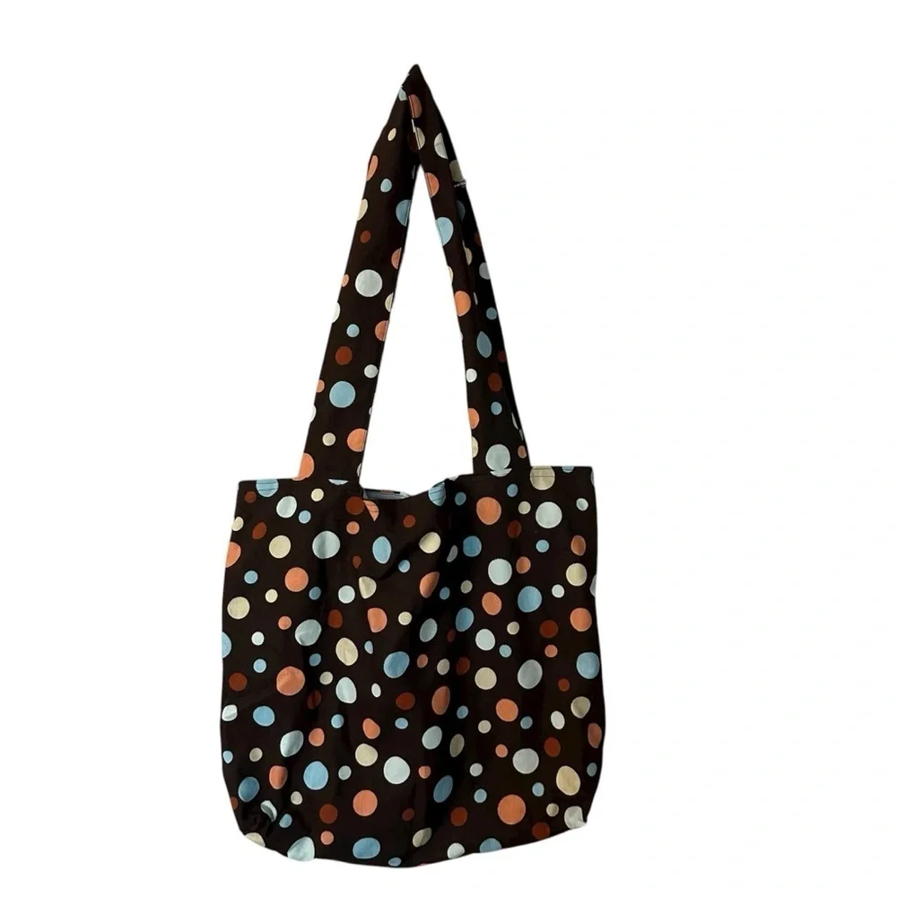 World Totes Women’s Brown Multicolor Polka Dot Canvas Bag Sz Large NWT